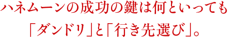 ハネムーンの成功の鍵は何といっても「ダンドリ」と「行き先選び」。